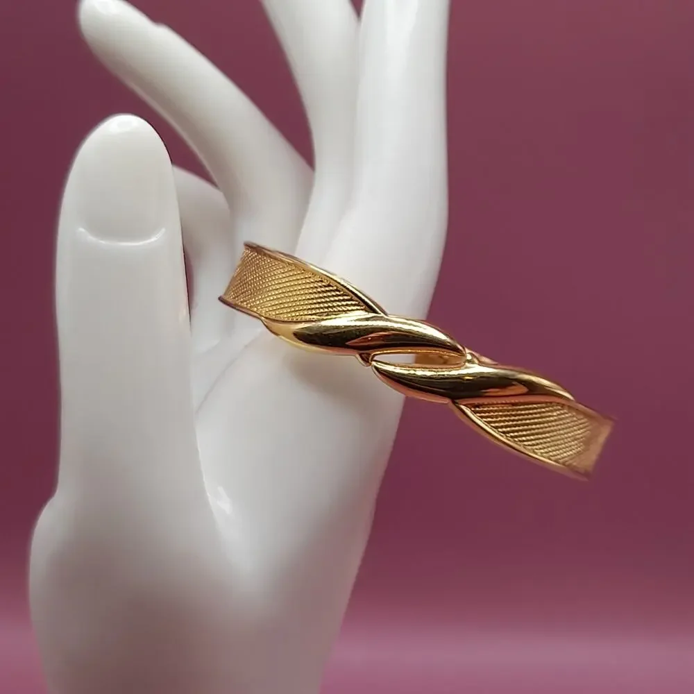 Vintage Monet Hinged Bracelet, Mesh Texture, Gold Tone, 1980s Jewelry